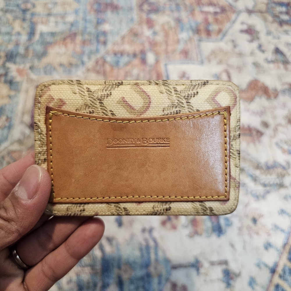 Dooney & Bourke Cream Logo Canvas Light Brown Leather Wallet